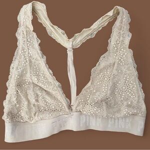 PINK Victoria's Secret Cream Lace Bralette with Plunging Neckline